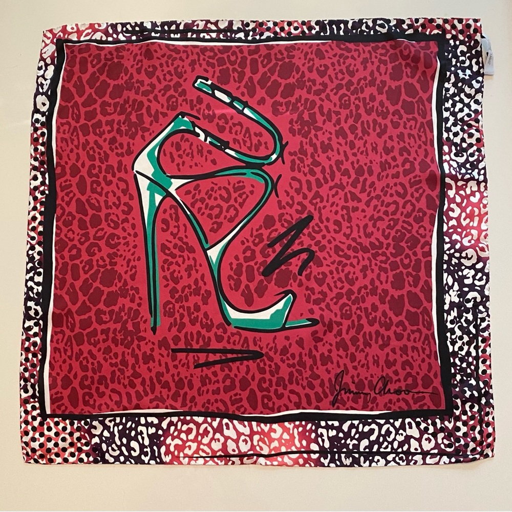 Jimmy Choo Red/White/Green/Black. Silk Scarf.